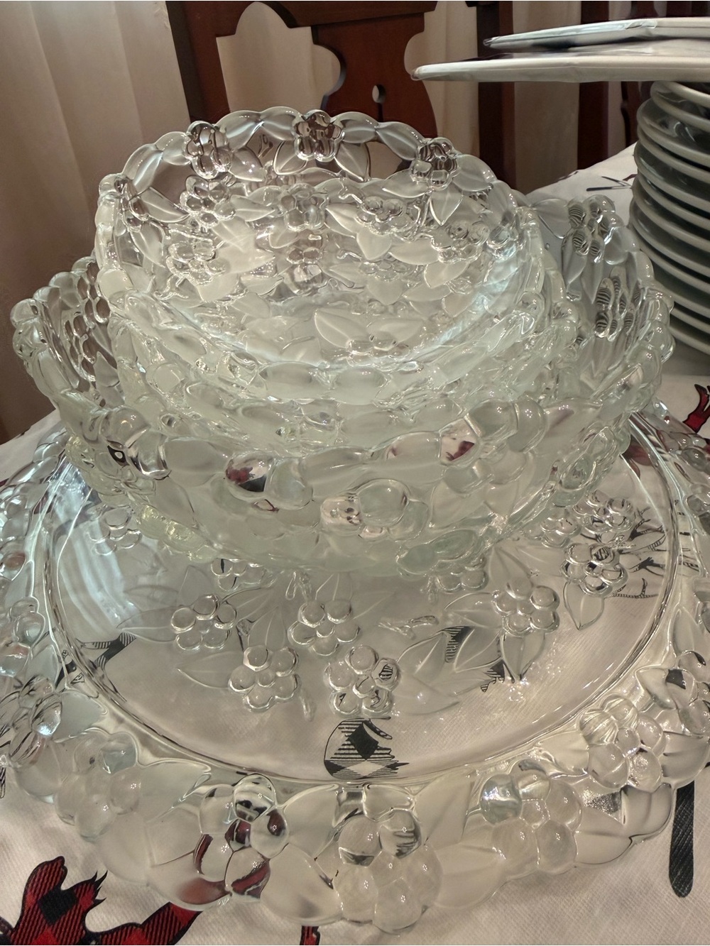 Matching Crystal Cake Platter, Crystal Fruit Bowl and 4 Matching Side Plates